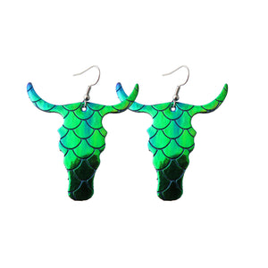 Blue Holographic Mermaid Textured Bull Style Earrings