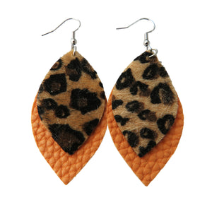 Faux Horse-Hair Beige Leopard & Solid Print Petal Earrings