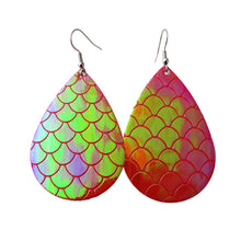 Load image into Gallery viewer, Red Holographic Mermaid Textured Tear Drop Style Earrings
