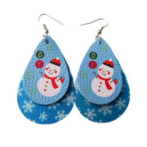 Layered Snowman & Adorable Snowflake Pattern Drop Earrings
