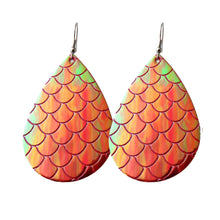 Load image into Gallery viewer, Red Holographic Mermaid Textured Tear Drop Style Earrings
