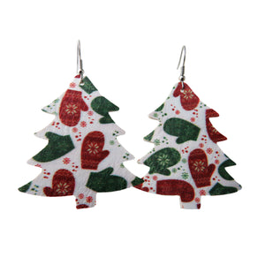 Green & Red Christmas Mittens Tree Earrings
