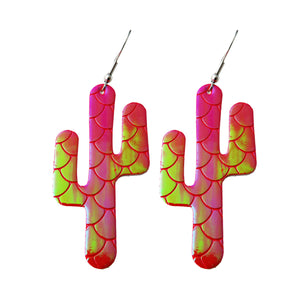 Red Holographic Mermaid Textured Cactus Style Earrings