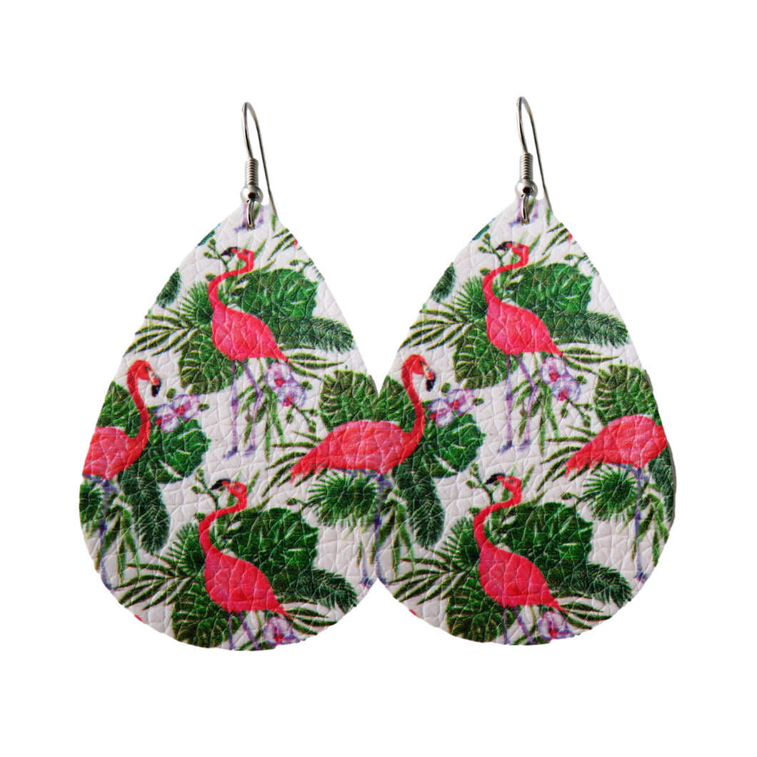 Hawaiian Style Flamingo Tear Drop Earrings