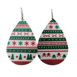 Red & Green Christmas Sweater Tear Drop Earrings