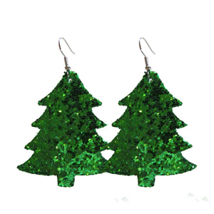 Green Glitter Christmas Tree Earrings