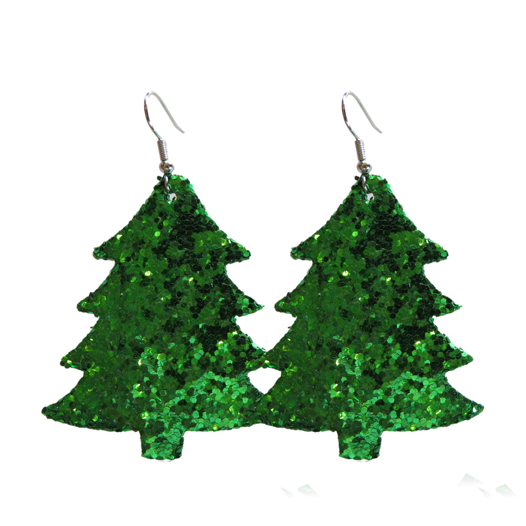 Green Glitter Christmas Tree Earrings