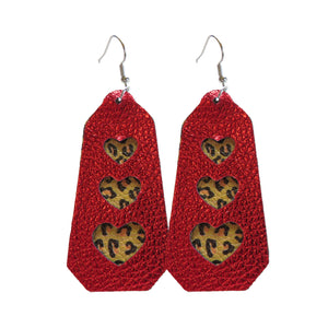 Red Shimmer & Leopard Heart Cut Out Earrings