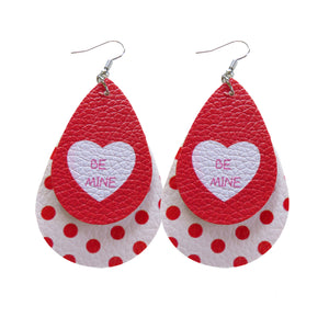 Red Polka Dot Tear Drop & Be Mine Heart Layered Earrings