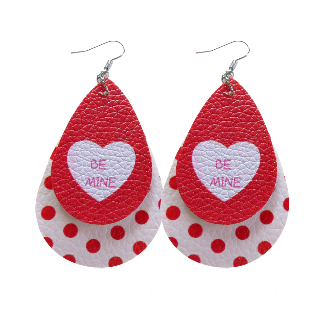 Red Polka Dot Tear Drop & Be Mine Heart Layered Earrings