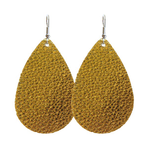 Gold Faux-Leather Tear Drop Classic Earrings