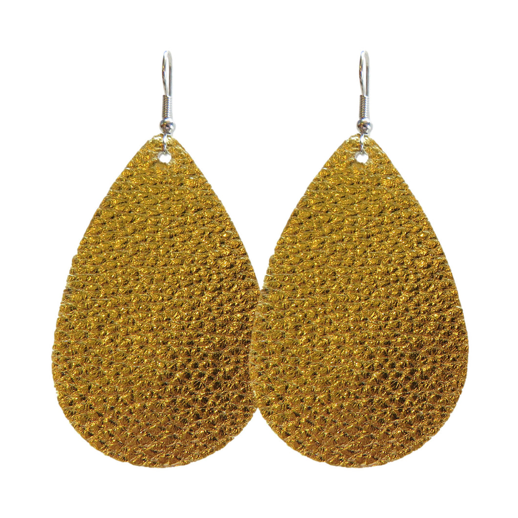 Gold Faux-Leather Tear Drop Classic Earrings