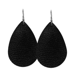 Black Faux Leather Tear Drop Classic Earrings