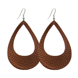 Tan Leather Open Tear Drop Classic Earrings