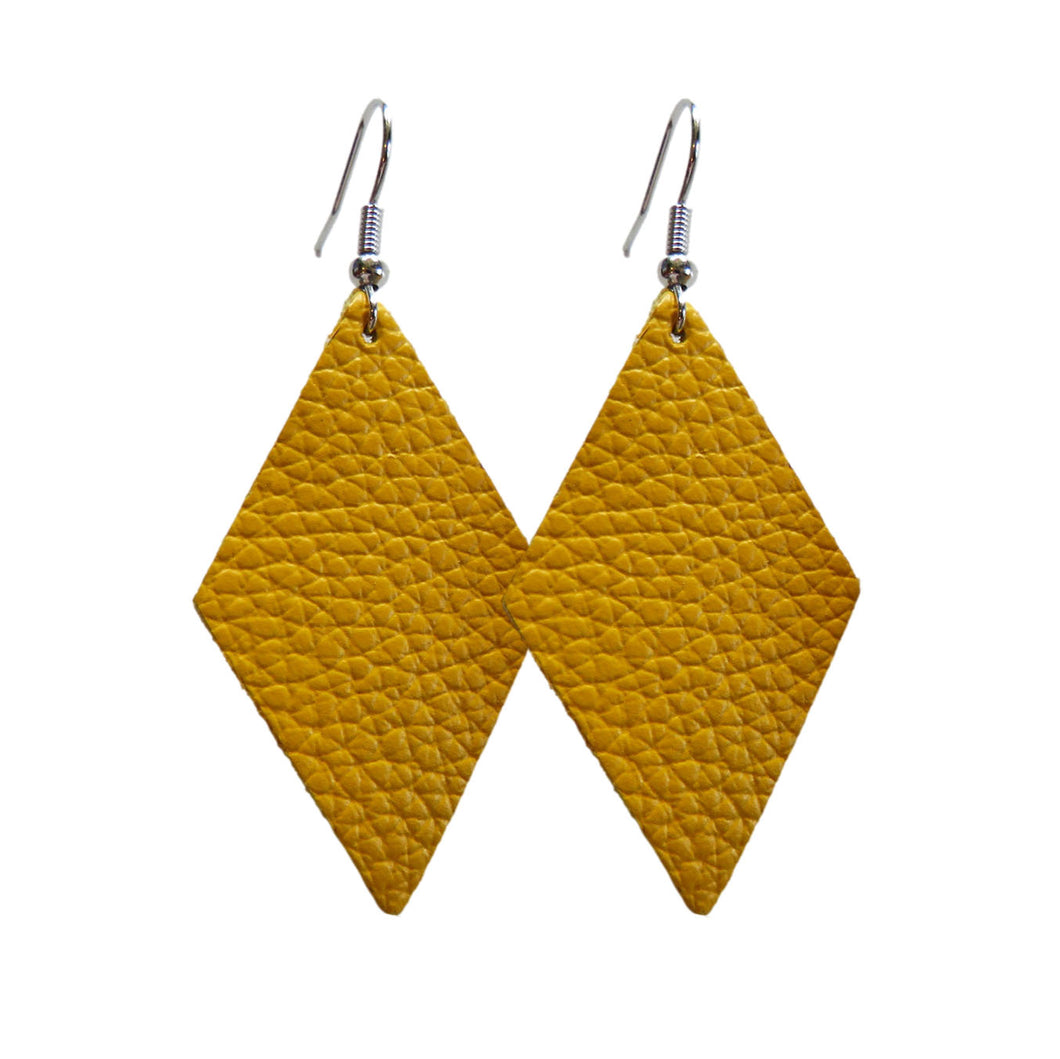 Yellow Leather Diamond Shaped Solid Earrings