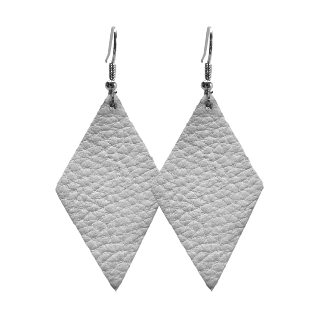 White Leather Diamond Shaped Solid Earrings
