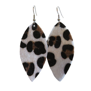 Faux Horse-Hair White Leopard Print Horse Eye Earrings