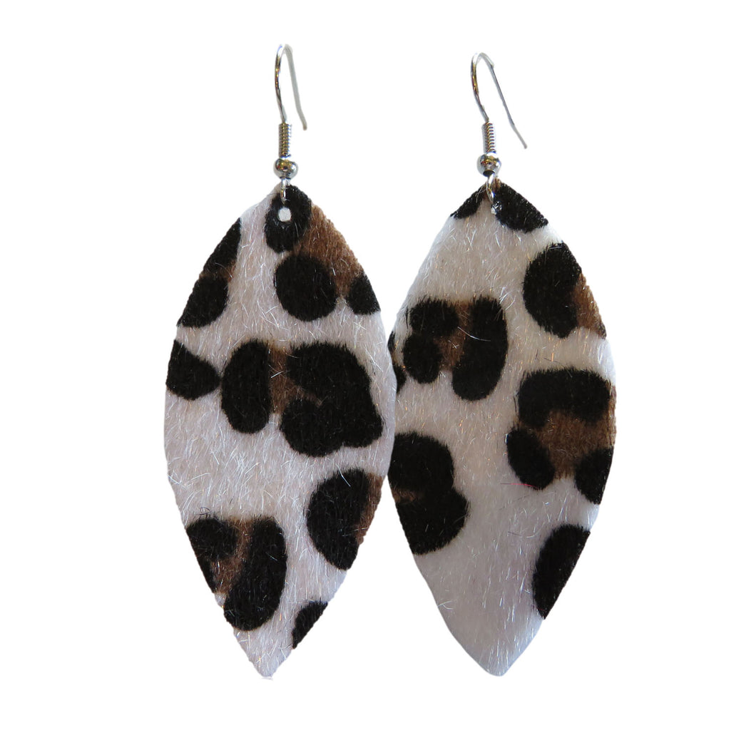 Faux Horse-Hair White Leopard Print Horse Eye Earrings