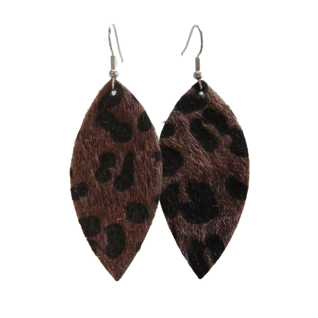 Faux Horse-Hair Brown Leopard Print Horse Eye Earrings