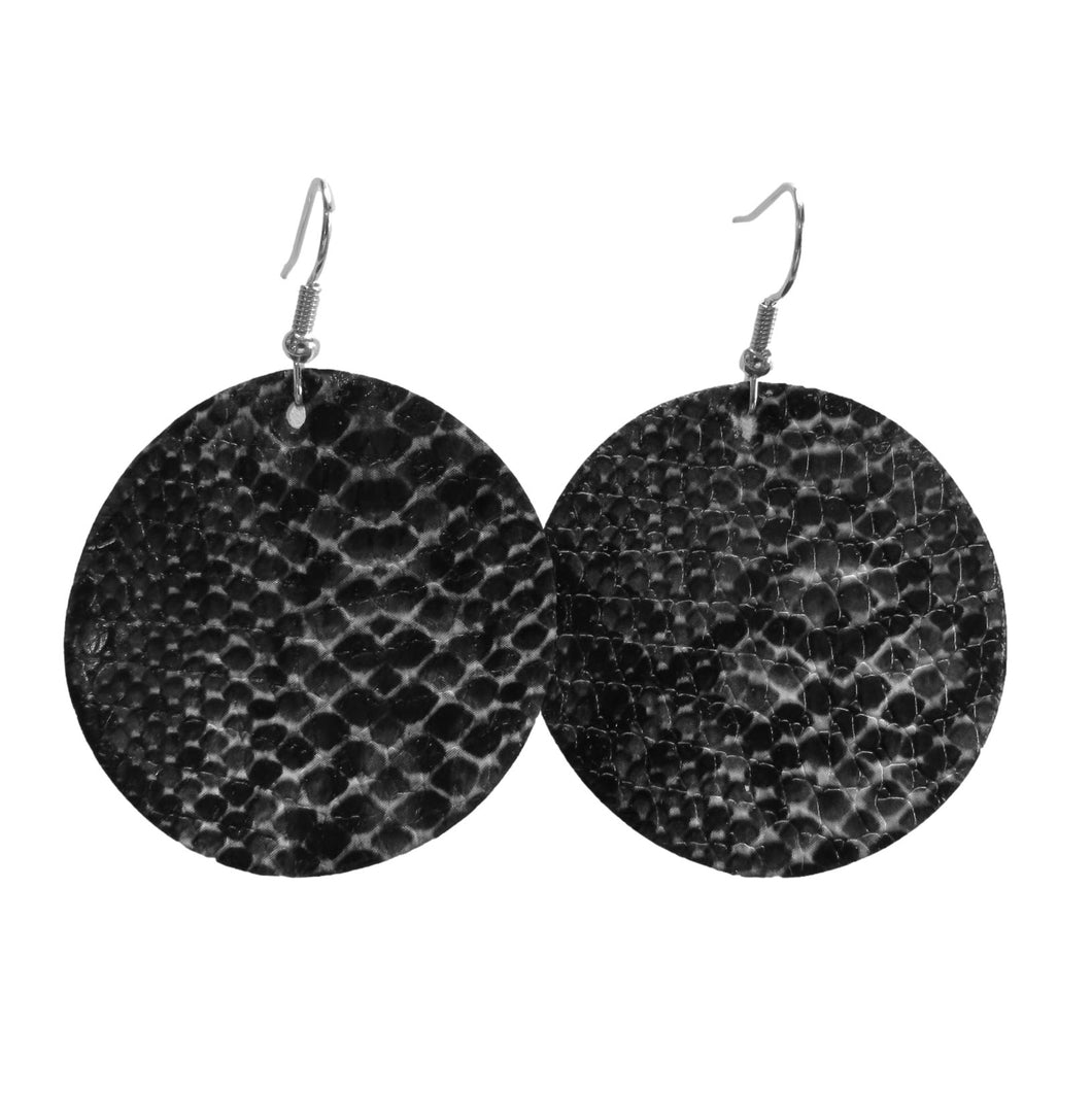 White & Black Snakeskin Circle Faux Leather Earrings