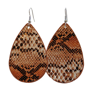 Burnt Orange Snakeskin Teardrop Faux Leather Earrings