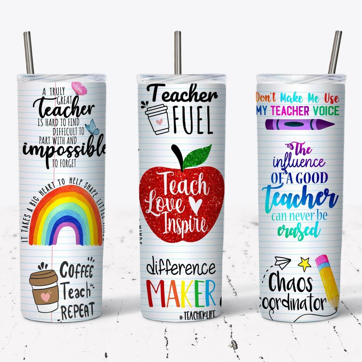 Teacher Quotes Lined Paper Tumbler w/ Lid & Straw – RoseMae Boutique1